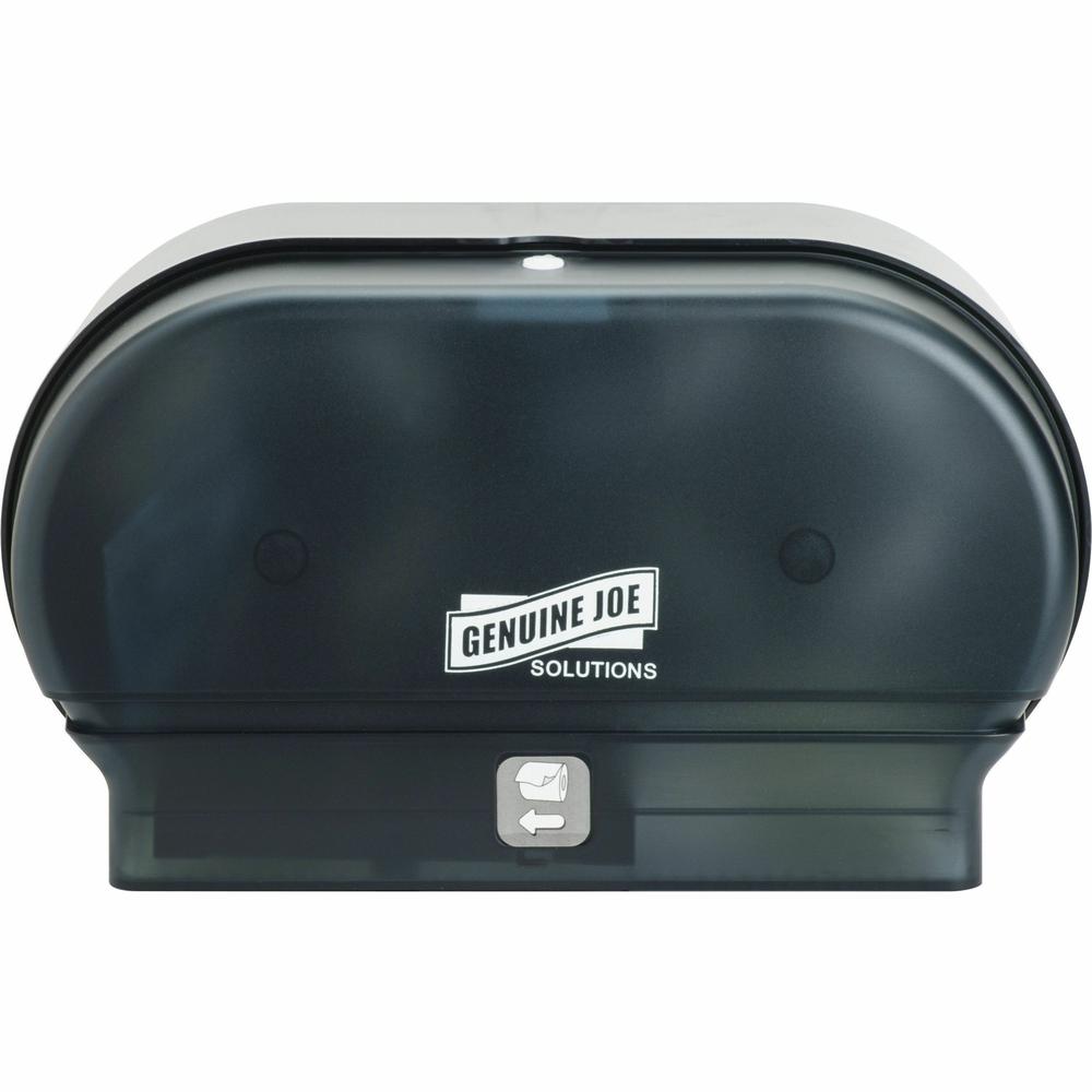 Genuine Joe Solutions Standard Bath Tissue Roll Dispenser - Manual - 2000 x Sheet, 2 x Roll - Black - Sliding Door - 1 Each. Picture 6