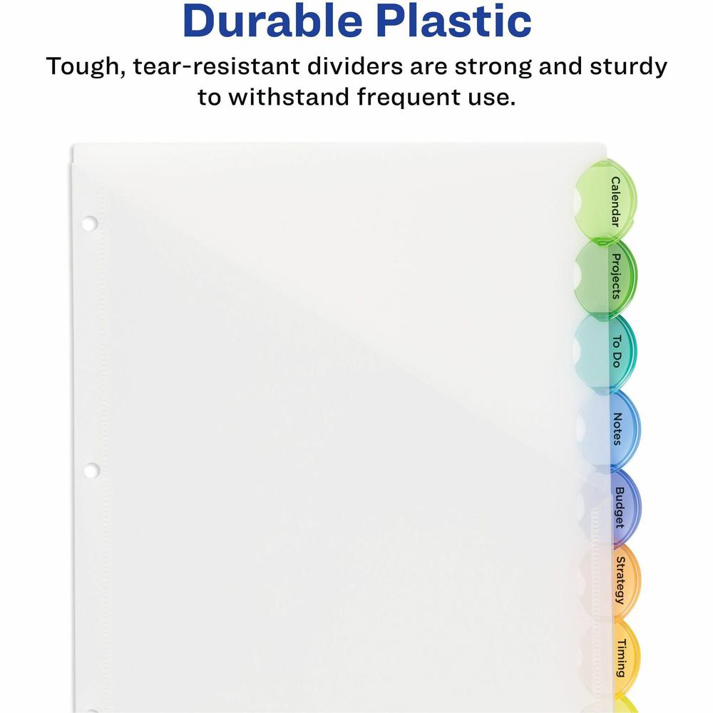 Avery&reg; Insertable Style Edge Plastic Dividers with Pockets, 8-tab - 8 x Divider(s) - 8 - 8 Tab(s)/Set - 9.3" Divider Width x 11.25" Divider Length - 3 Hole Punched - Translucent Plastic Divider - . Picture 3