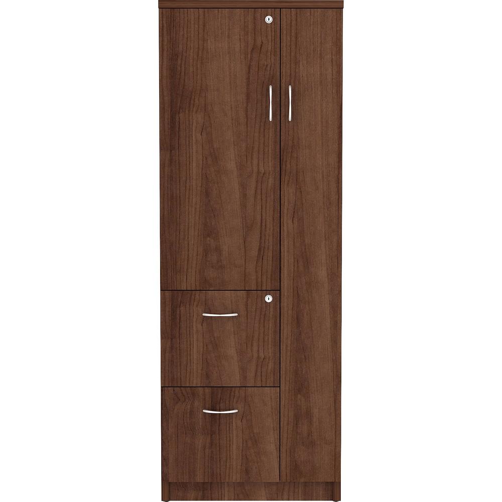 Lorell Essentials/Revelance Tall Storage Cabinet - 23.6" x 23.6"65.6" Cabinet, 0.5" Compartment - 2 x Storage Drawer(s) - 1 Door(s) - Finish: Walnut, Laminate. Picture 3