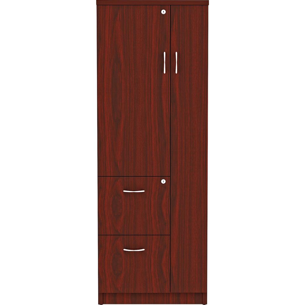 Lorell Essentials/Revelance Tall Storage Cabinet - 23.6" x 23.6"65.6" Cabinet, 0.5" Compartment - 2 x Storage Drawer(s) - 1 Door(s) - Finish: Mahogany, Laminate. Picture 2