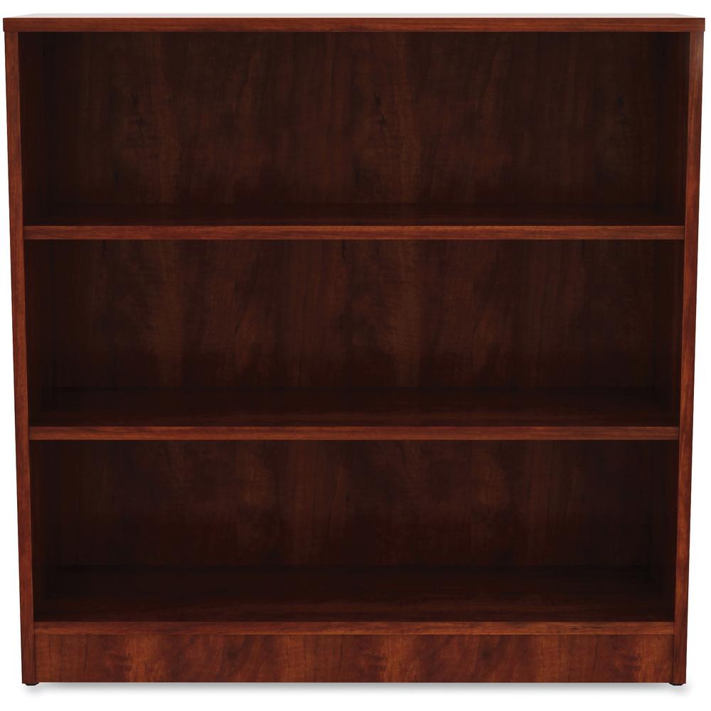 Lorell Laminate Bookcase - 3 Shelf(ves) - 36" Height x 36" Width x 12" Depth - Sturdy, Adjustable Feet, Adjustable Shelf - Thermofused Laminate (TFL) - Cherry - Laminate - 1 Each. Picture 5