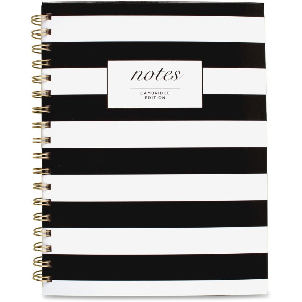 Cambridge Hardcover Wirebound Notebook - Twin Wirebound - Both Side Ruling Surface - Ruled7.3" x 9.5" - Black & White Stripe Cover - Hard Cover, Dual Sided - 1 Each. Picture 2