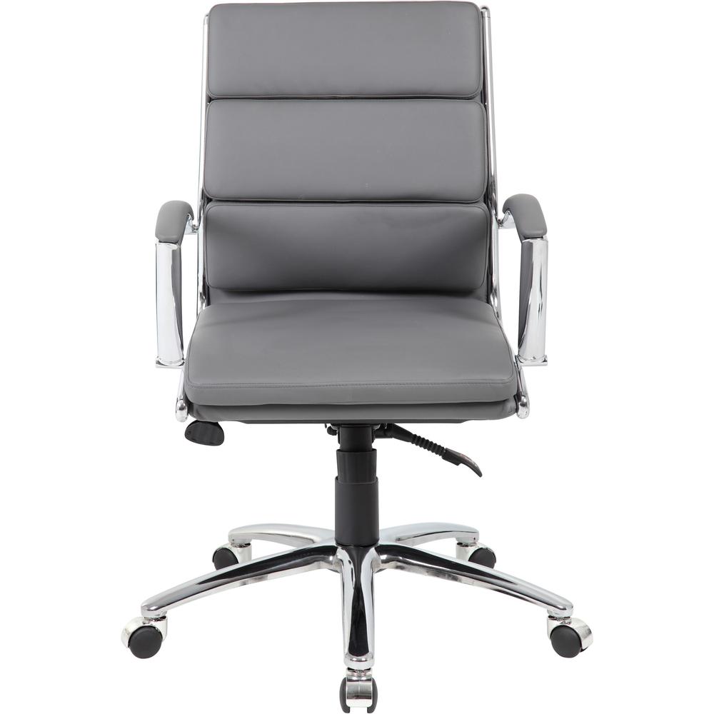 Boss Executive Chair - Gray Vinyl Seat - Gray Back - Chrome, Black Chrome Frame - Mid Back - 5-star Base - 1 Each. Picture 3