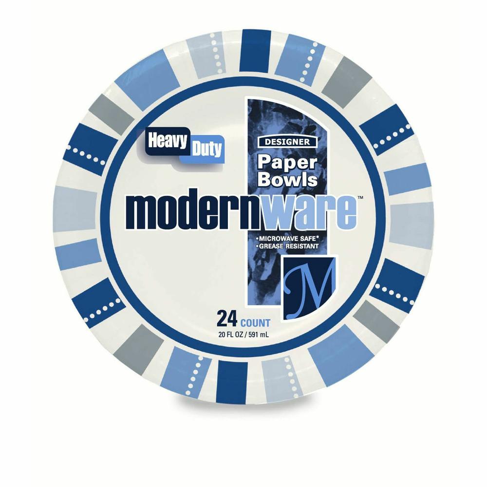 ModernWare Designer 20 oz Paper Bowls - 24 / Pack - Disposable - 7.8" Diameter - White - Paper Body - 12 / Carton. Picture 2