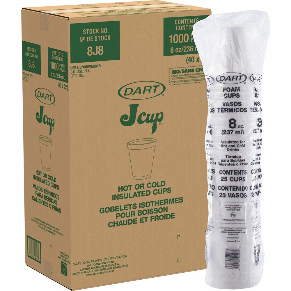 Dart 8 oz Insulated Foam Cups - 25 / Pack - 40 / Carton - White - Foam - Hot Drink, Cold Drink, Coffee, Cappuccino, Tea, Hot Chocolate, Hot Cider, Juice, Soft Drink. Picture 3
