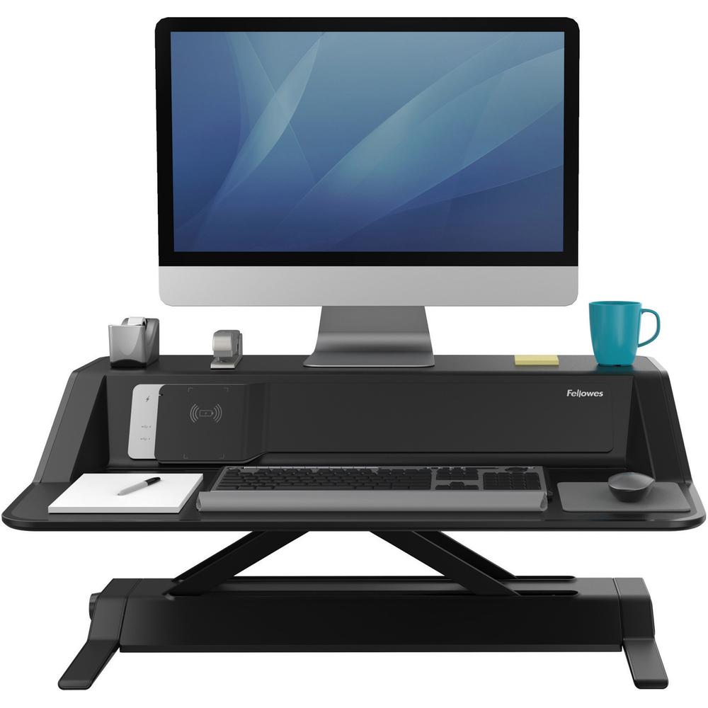 Fellowes Lotus&trade; DX Sit-Stand Workstation - Black - 35 lb Load Capacity - 5.5" Height x 32.8" Width x 24.3" Depth - Black. Picture 2