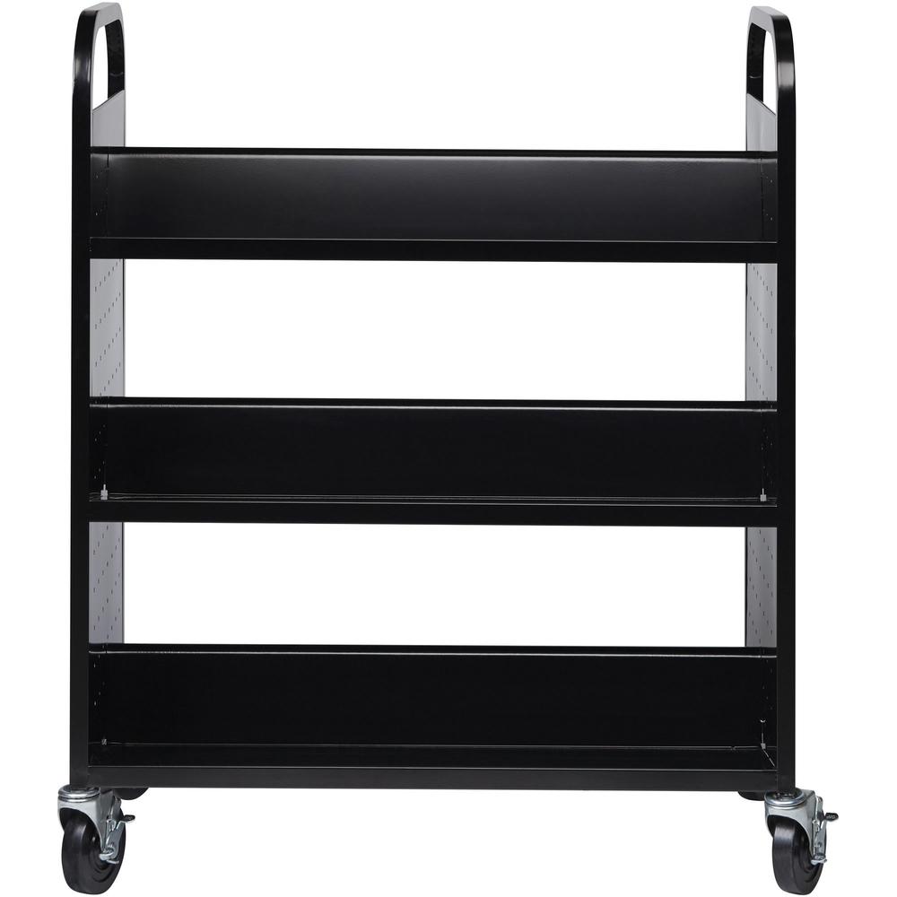 Lorell Double-sided Book Cart - 6 Shelf - Round Handle - 5" Caster Size - Steel - x 38" Width x 18" Depth x 46.3" Height - Black - 1 Each. Picture 3