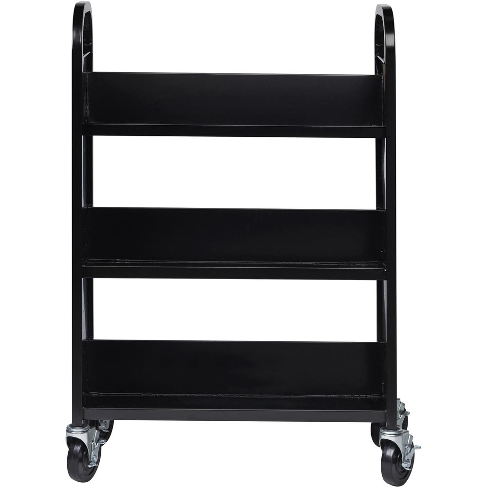 Lorell Single-sided Book Cart - 3 Shelf - Round Handle - 5" Caster Size - Steel - x 32" Width x 14" Depth x 46" Height - Black - 1 Each. Picture 9