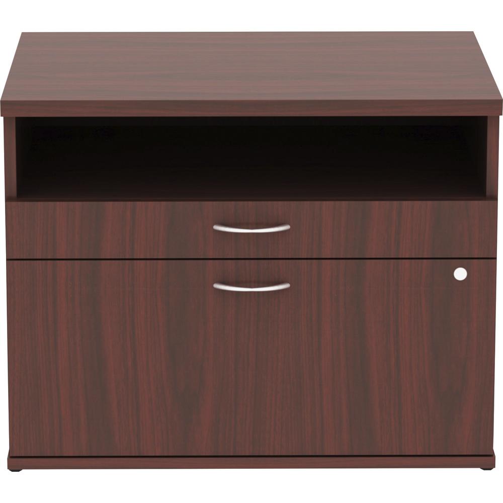 Lorell Relevance Series 2-Drawer File Cabinet Credenza w/Open Shelf - 29.5" x 22"23.1" - 2 x File Drawer(s) - 1 Shelve(s) - Finish: Mahogany, Laminate. Picture 5