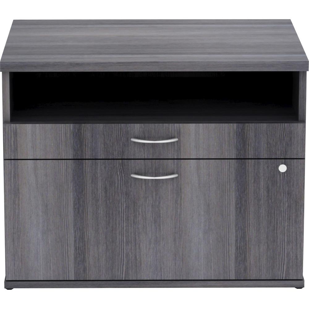 Lorell Relevance Series 2-Drawer File Cabinet Credenza w/Open Shelf - 29.5" x 22"23.1" - 2 x File Drawer(s) - 1 Shelve(s) - Finish: Charcoal, Laminate. Picture 3
