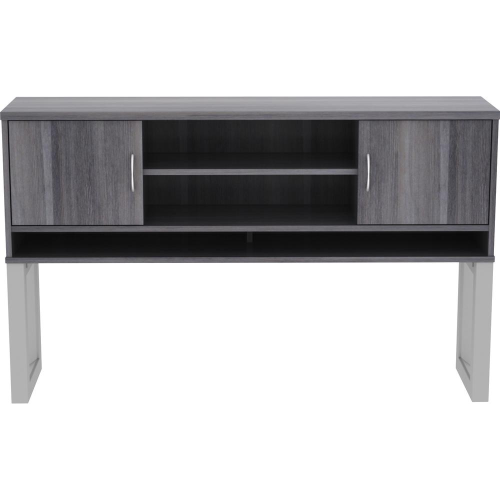 Lorell Relevance Series Charcoal Laminate Office Furniture Hutch - 59" x 15" x 36" - 3 Shelve(s) - Material: Metal Frame - Finish: Charcoal, Laminate. Picture 5