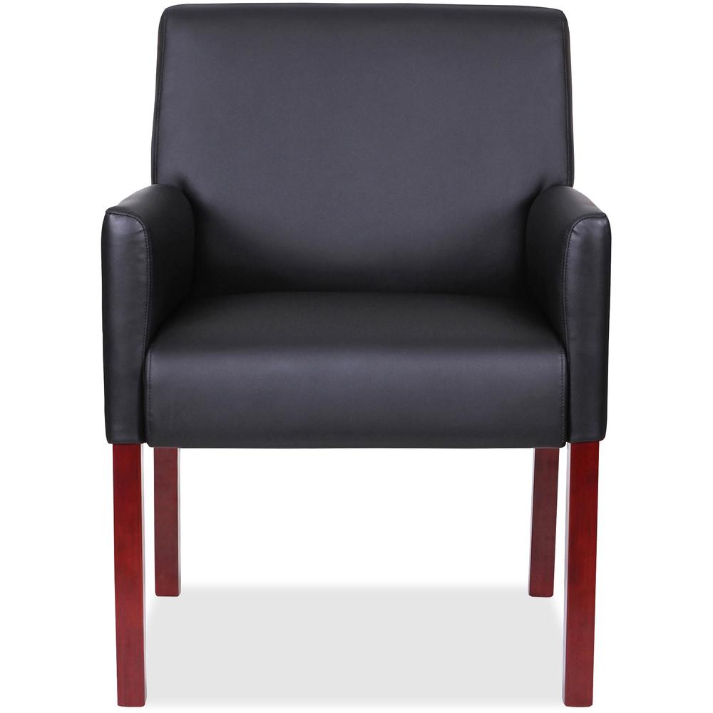 Lorell Full-sided Upholstered Arms Guest Chair - Black Leather Seat - Black Leather Back - Mahogany Wood Frame - 1 Each. Picture 2