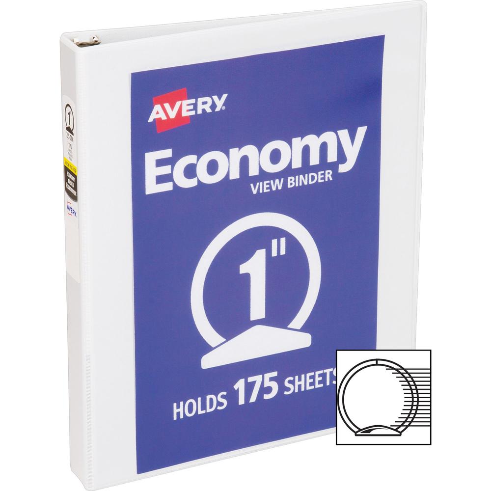 Avery&reg; Economy View Binder - 1" Binder Capacity - Letter - 8 1/2" x 11" Sheet Size - 175 Sheet Capacity - 3 x Round Ring Fastener(s) - 2 Internal Pocket(s) - Vinyl-covered Chipboard - White - 15.8. Picture 3