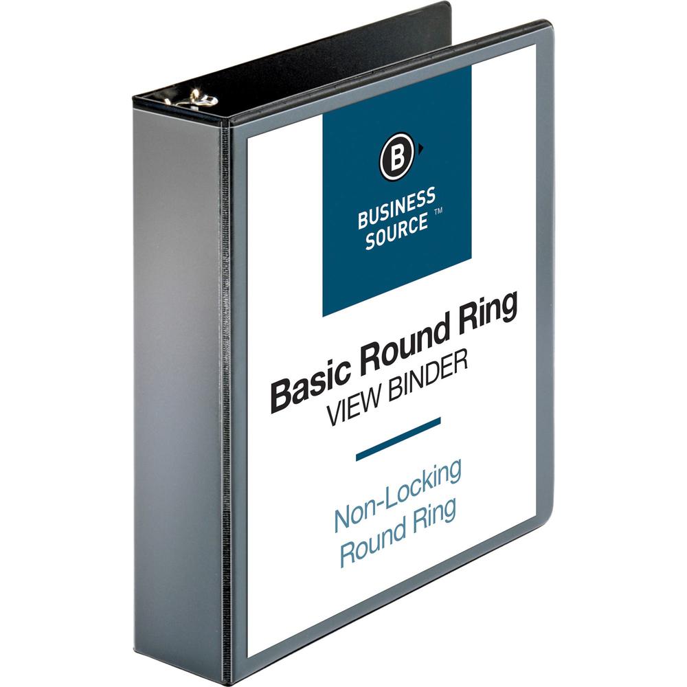 Business Source Round-ring View Binder - 2" Binder Capacity - Letter - 8 1/2" x 11" Sheet Size - 475 Sheet Capacity - Round Ring Fastener(s) - 2 Internal Pocket(s) - Polypropylene - Black - Wrinkle-fr. Picture 7
