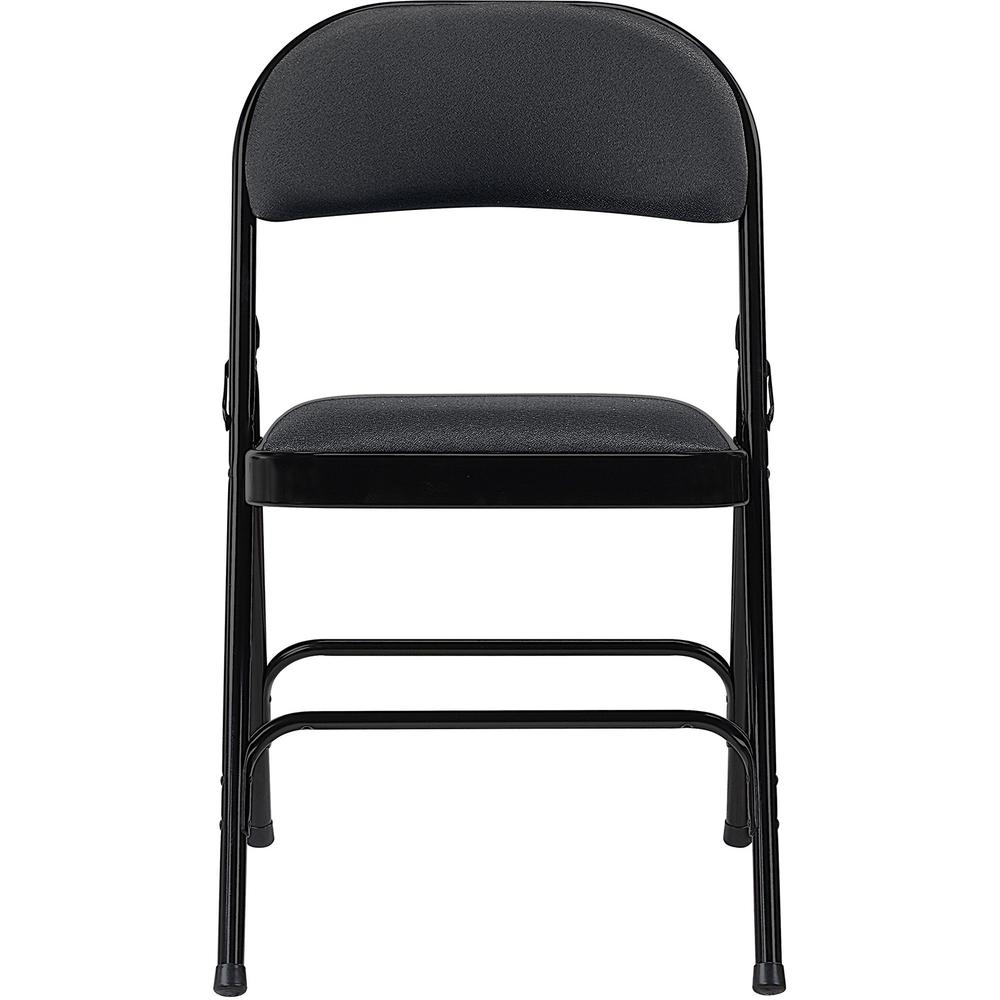 Lorell Padded Folding Chairs - Black Fabric Seat - Black Fabric Back - Powder Coated Steel Frame - 4 / Carton. Picture 2