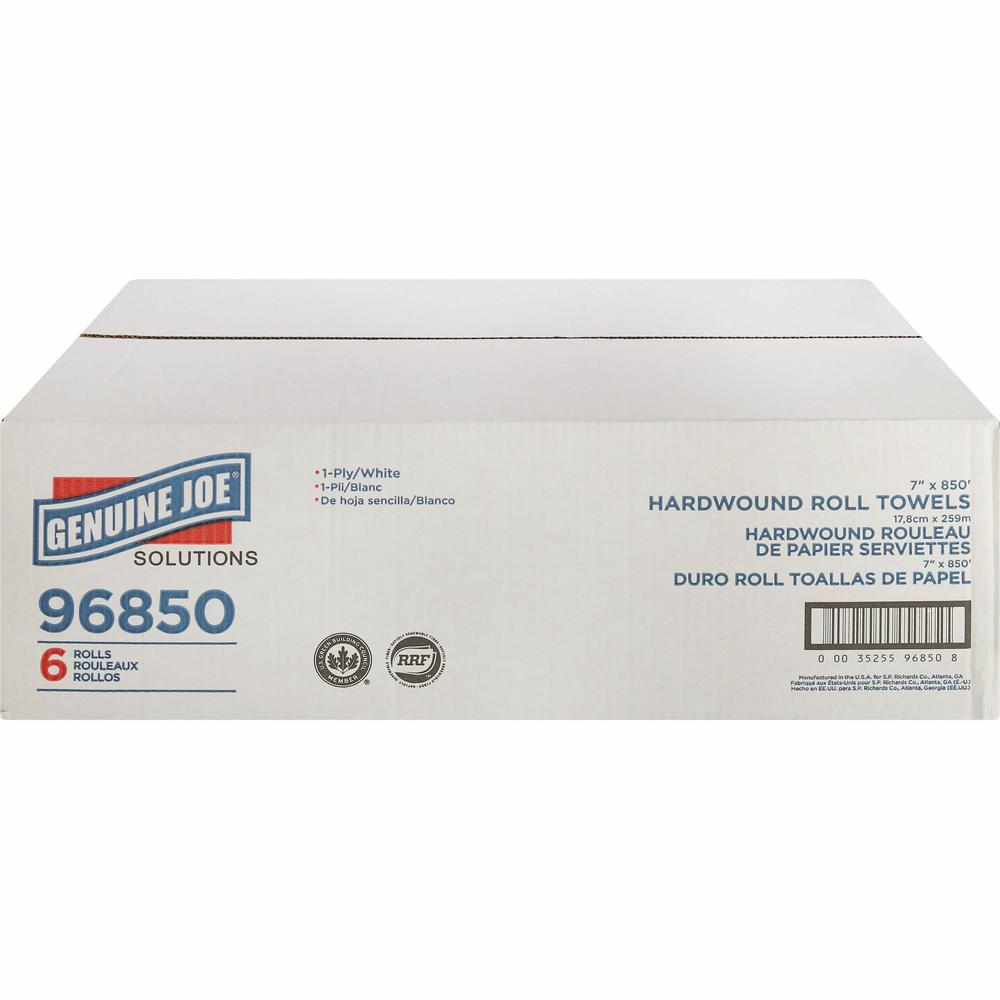 Genuine Joe Solutions Hardwound Paper Towels - 1 Ply - 7" x 850 ft - White - Embossed, Absorbent - 390 / Pallet. Picture 3