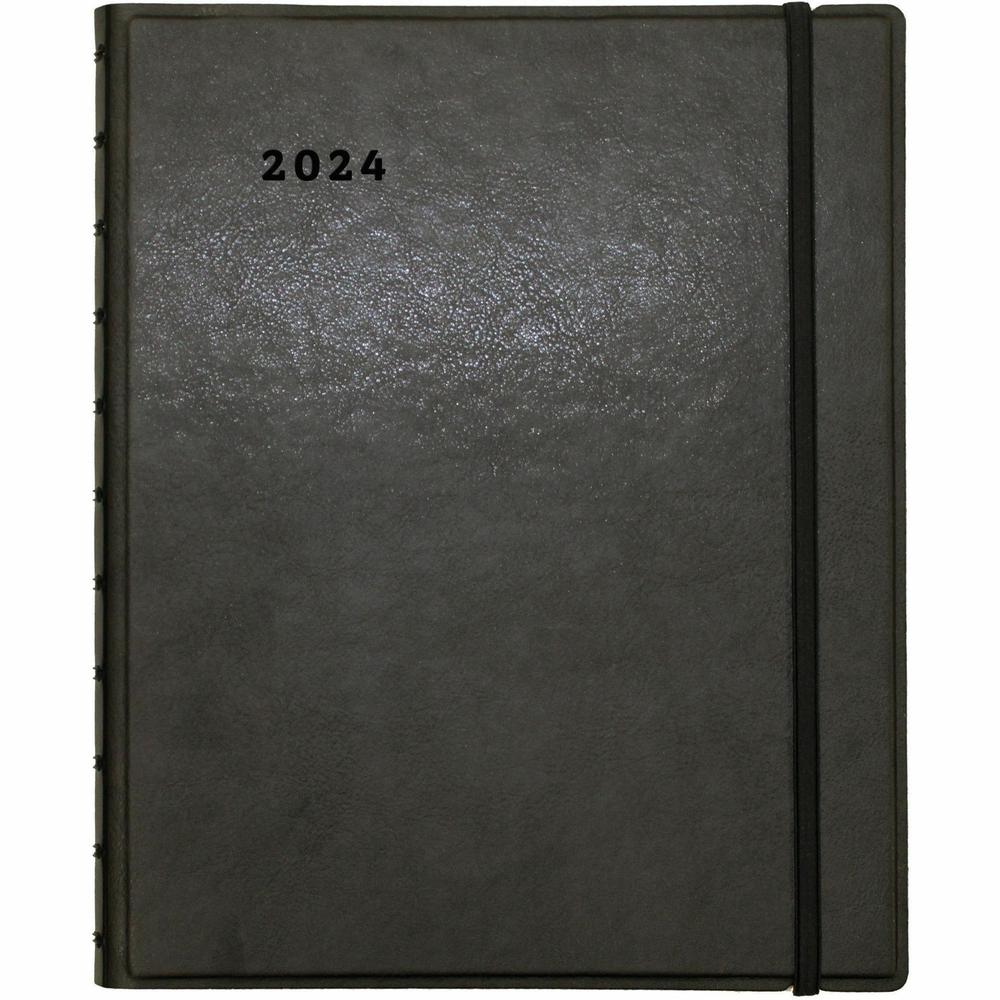 Filofax 17-Month Monthly Planner - Julian Dates - Monthly - 17 Month - August 2023 - December 2024 - 1 Month Double Page Layout - 8 1/2" x 10 7/8" Cream Sheet - Twin Wire - Elastic - Leather - Black C. Picture 3
