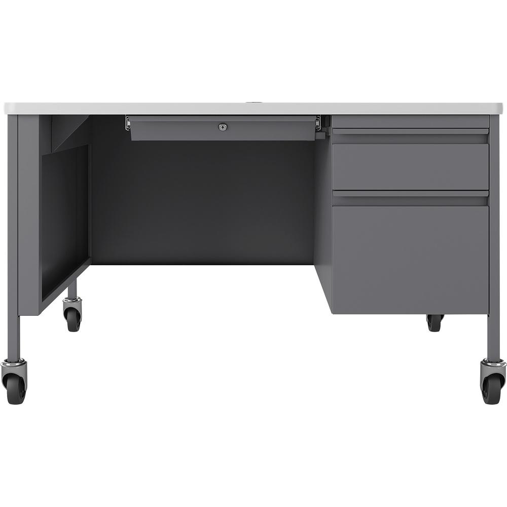 Lorell Fortress Series 48" Mobile Right-Pedestal Teachers Desk - 48" x 30"29.5" - Box, File Drawer(s) - Single Pedestal on Right Side - T-mold Edge - Finish: Gray. Picture 2