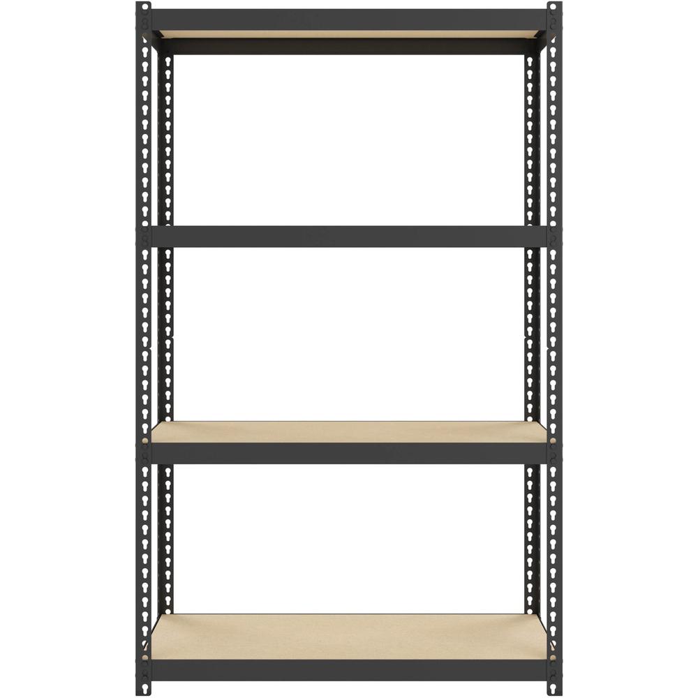 Lorell Narrow Riveted Shelving - 4 Shelf(ves) - 48" Height x 30" Width x 12" Depth - 28% Recycled - Black - Steel - 1 Each. Picture 3