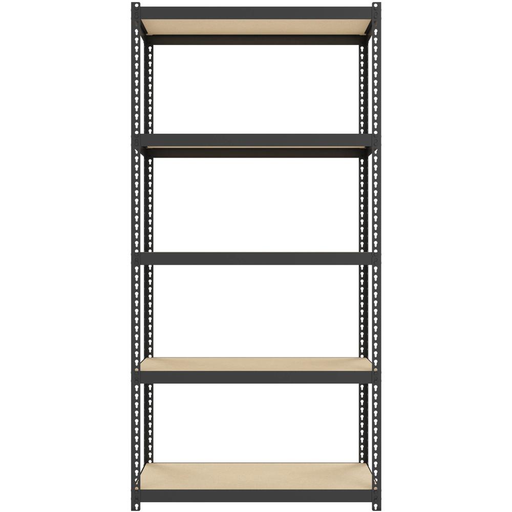 Lorell Narrow Riveted Shelving - 5 Shelf(ves) - 60" Height x 30" Width x 12" Depth - 28% Recycled - Black - Steel - 1 Each. Picture 3