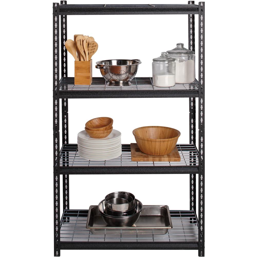 Lorell Wire Deck Shelving - 4 Shelf(ves) - 60" Height x 36" Width x 18" Depth - 30% Recycled - Black - Steel - 1 Each. Picture 3