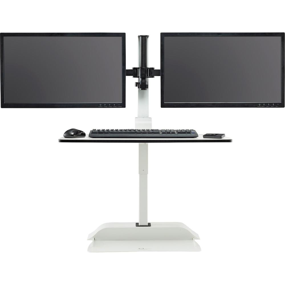 Safco Desktop Sit-Stand Desk Riser - Up to 27" Screen Support - 28 lb Load Capacity - 37.2" Height x 27.3" Width x 21.8" Depth - Desktop - Steel - White. Picture 7