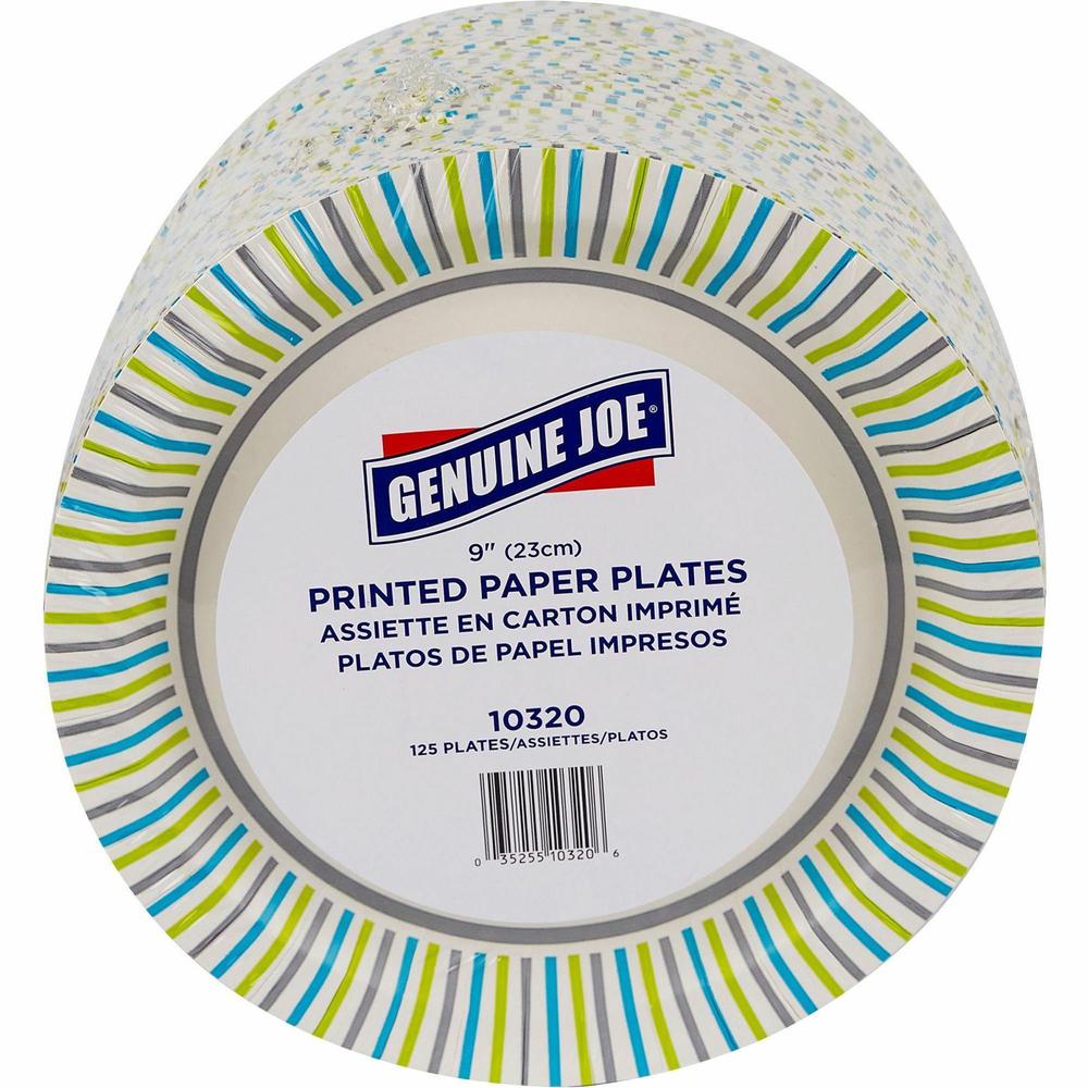Genuine Joe Printed Paper Plates - Disposable - Assorted - 125 / Pack. Picture 7