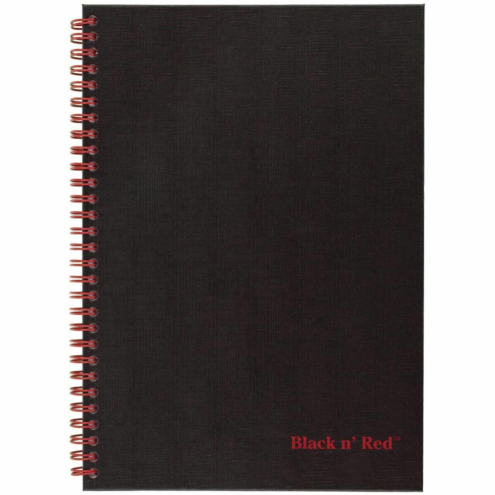 Black n' Red Hardcover Business Notebook - 70 Sheets - Twin Wirebound - Ruled9.9" x 7" - Black/Red Cover - Bleed Resistant, Ink Resistant, Hard Cover, Perforated, Foldable - 1 Each. Picture 3