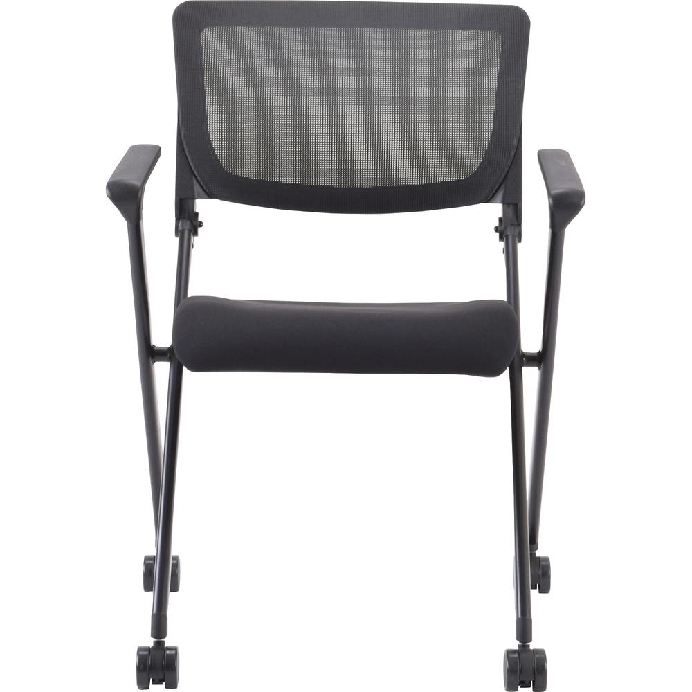 Lorell Mobile Mesh Back Nesting Chairs with Arms - Black Fabric Seat - Metal Frame - 2 / Carton. Picture 2