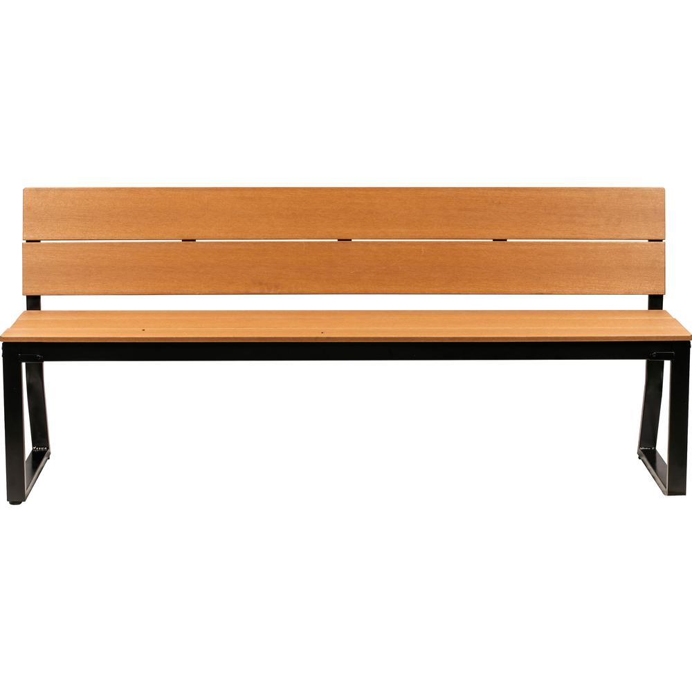 Lorell Faux Wood Outdoor Bench With Backrest - Teak Faux Wood Seat - Teak Faux Wood Back - 1 Each. Picture 2