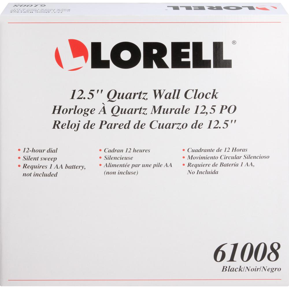 Lorell 12-1/2" Slimline Wall Clock - Analog - Quartz - Black - Modern Style. Picture 8