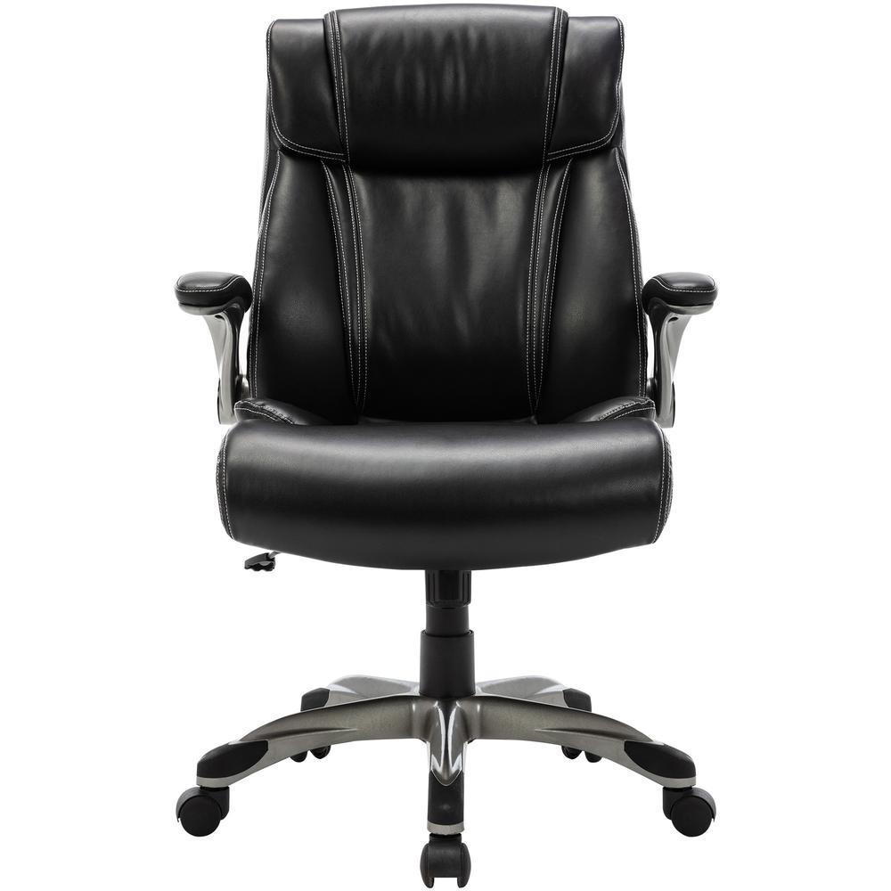 SOHO Flip Armrest High-back Leather Chair - Black Bonded Leather Seat - Black Bonded Leather Back - High Back - 5-star Base - Armrest - 1 Each. Picture 5