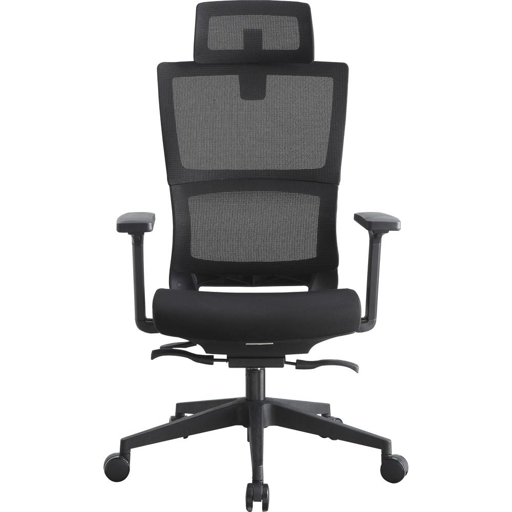 Lorell Mesh High-Back Chair w/Headrest - Black Seat - Black Mesh Back - High Back - 5-star Base - 1 Each. Picture 2