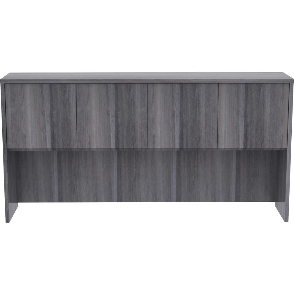 Lorell Weathered Charcoal Laminate Desking Hutch - 72" x 15" x 36" - Drawer(s)4 Door(s) - Material: Polyvinyl Chloride (PVC) Edge - Finish: Weathered Charcoal Surface, Laminate Surface. Picture 3