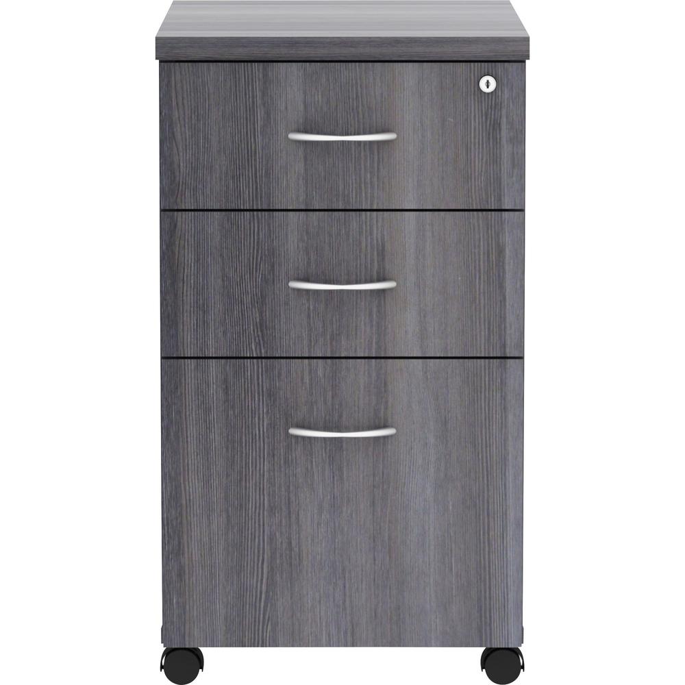 Lorell Weathered Charcoal Laminate Desking Pedestal - 3-Drawer - 16" x 22" x 28.3" - 3 x Box Drawer(s), File Drawer(s) - Material: Metal Pull, Polyvinyl Chloride (PVC) Edge - Finish: Weathered Charcoa. Picture 2