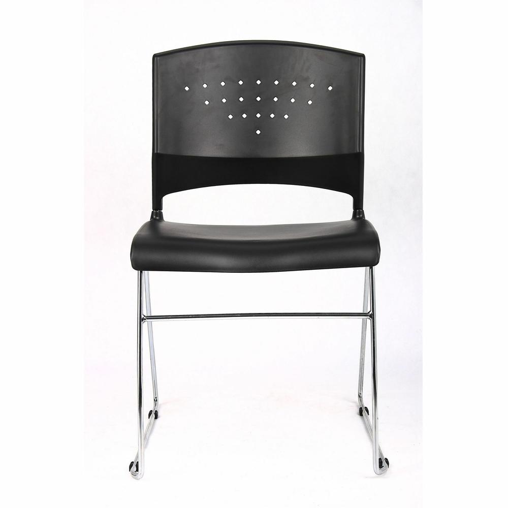 Boss Black Stack Chair With Chrome Frame, 1Pc Pack - Black Polypropylene Seat - Black Polypropylene Back - Chrome Frame - Sled Base - 1 Each. Picture 3