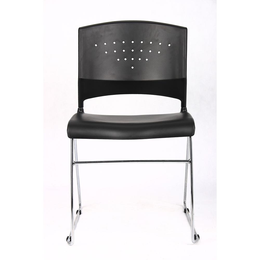 Boss Black Stack Chair With Chrome Frame 4 Pcs Pack - Black Polypropylene Seat - Black Polypropylene Back - Chrome Frame - Sled Base - 4 Pack. Picture 3