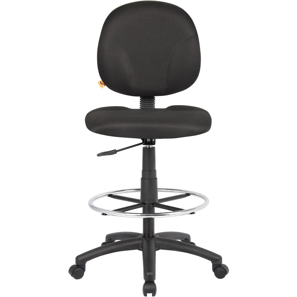 Boss Stand Up Fabric Drafting Stool with Foot Rest, Black - Black Crepe Fabric Seat - Black Crepe Fabric Back - 5-star Base - 1 Each. Picture 3