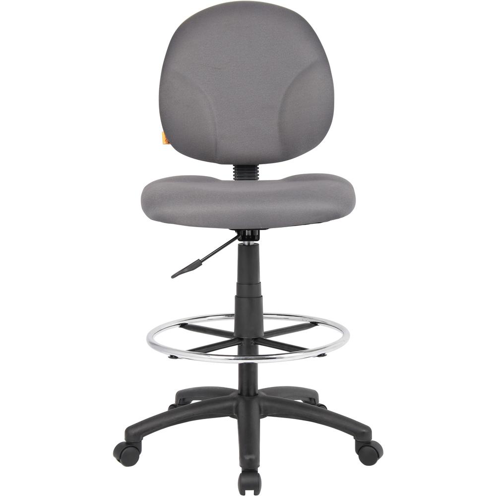 Boss Stand Up Fabric Drafting Stool with Foot Rest, Black - Gray Crepe Fabric Seat - Gray Crepe Fabric Back - 5-star Base - 1 Each. Picture 2
