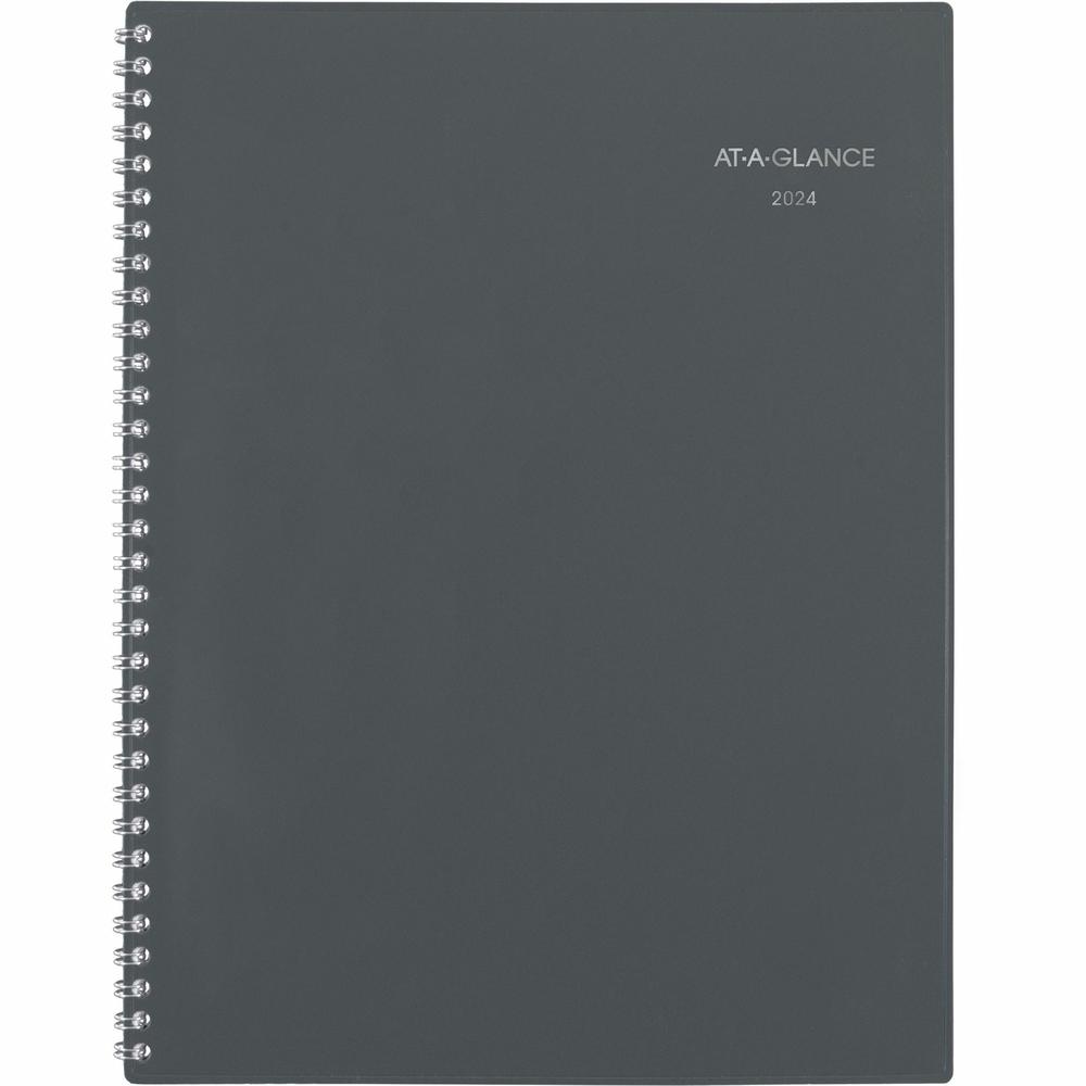 At-A-Glance DayMinder Planner - Large Size - Julian Dates - Monthly - 12 Month - January 2024 - December 2024 - 1 Month Double Page Layout - Twin Wire - Gray - 11" Height x 8.5" Width - Tabbed, Metric. Picture 2