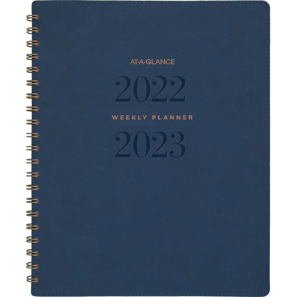 At-A-Glance Signature Collection Planner - Large Size - Julian Dates - Monthly, Weekly - 13 Month - July - July - 1 Week, 1 Month Double Page Layout - Navy, Navy Blue - 11" Height x 8.8" Width - Bleed. Picture 3