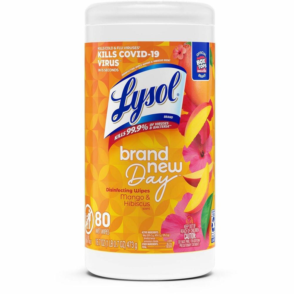 Lysol Brand New Day Disinfecting Wipes - Wipe - Mango Scent - 80 / Canister - 6 / Carton - White. Picture 3