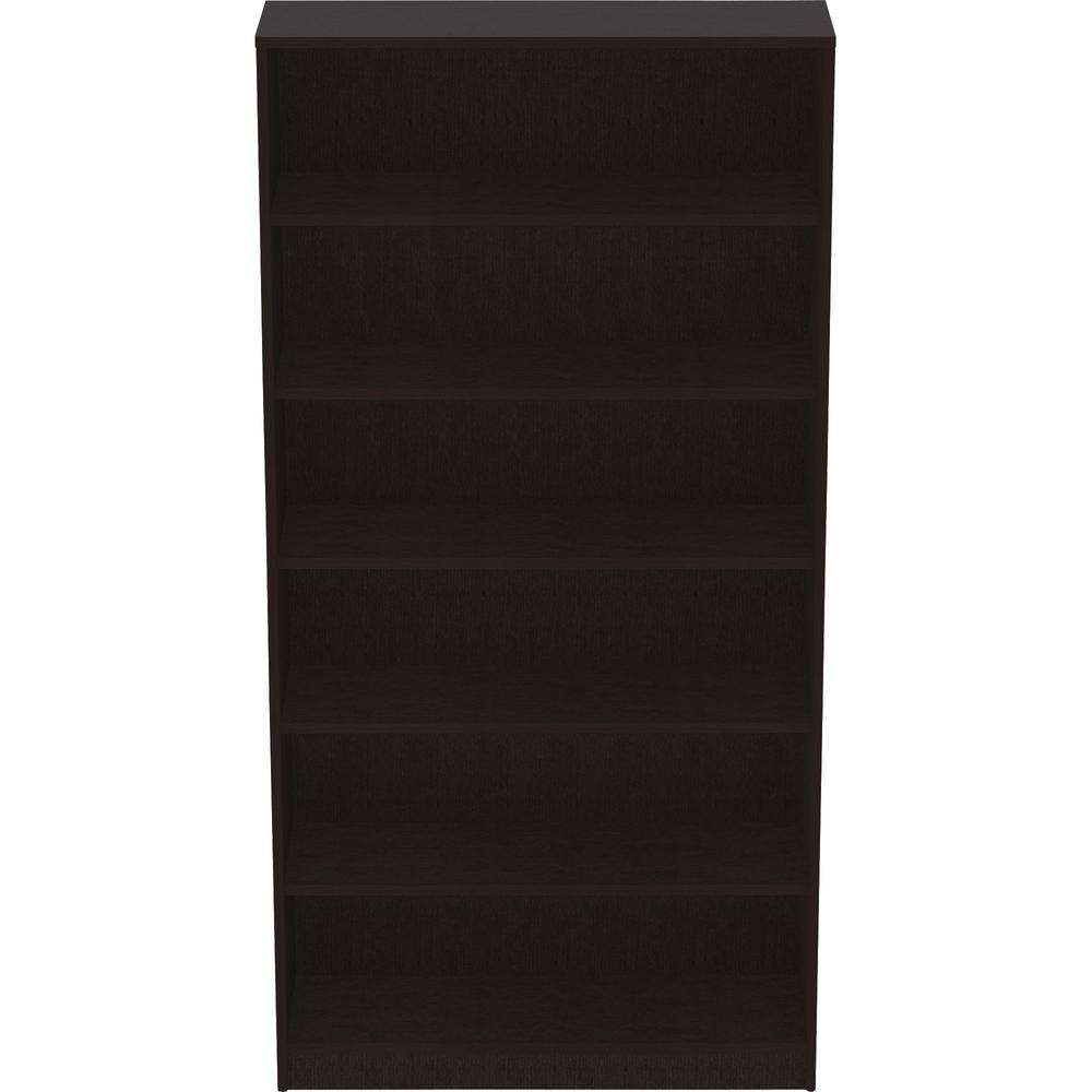 Lorell Laminate Bookcase - 0.8" Shelf, 36" x 12"72" - 6 Shelve(s) - 5 Adjustable Shelf(ves) - Square Edge - Material: Thermofused Laminate (TFL) - Finish: Espresso. Picture 2