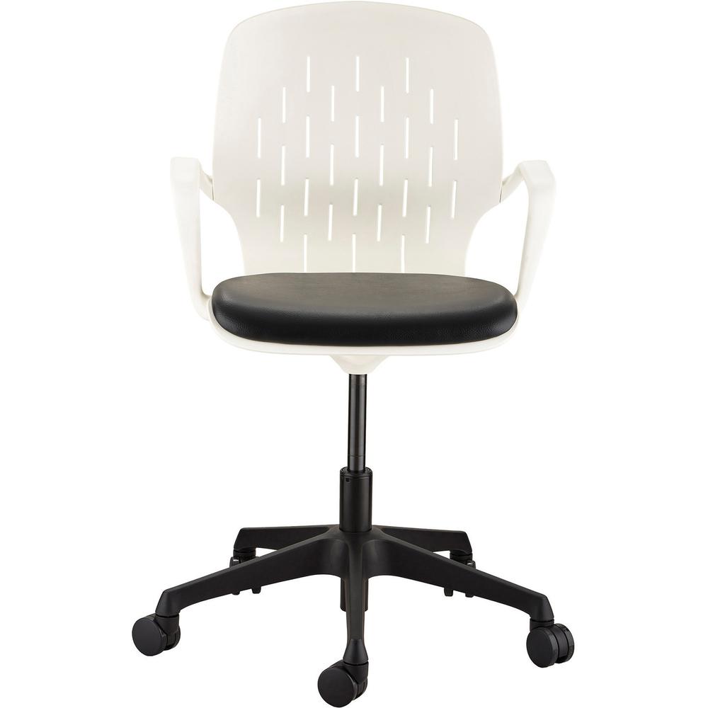 Safco Shell Desk Chair - Black Vinyl Plastic Seat - White Plastic Back - Steel Frame - 5-star Base - 1 Each. Picture 6
