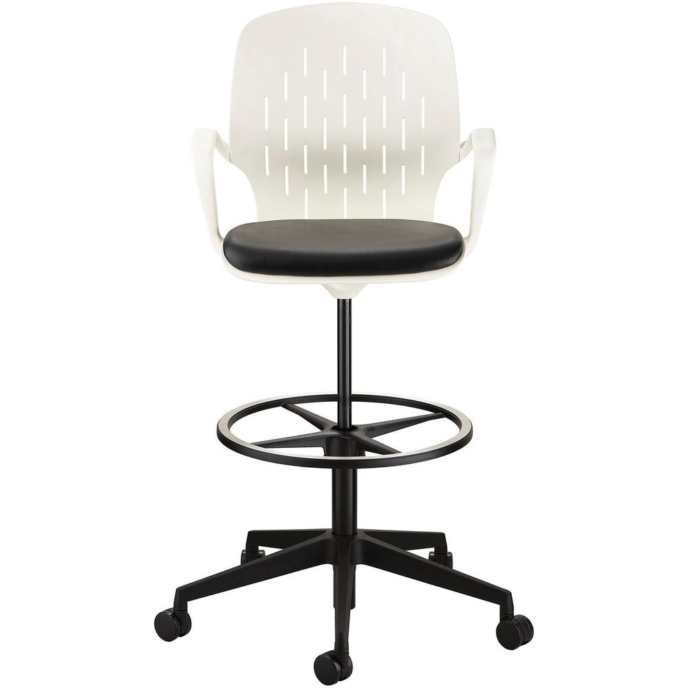 Safco Shell Extended-Height Chair - Black Vinyl Plastic Seat - White Plastic Back - 5-star Base - 1 Each. Picture 6