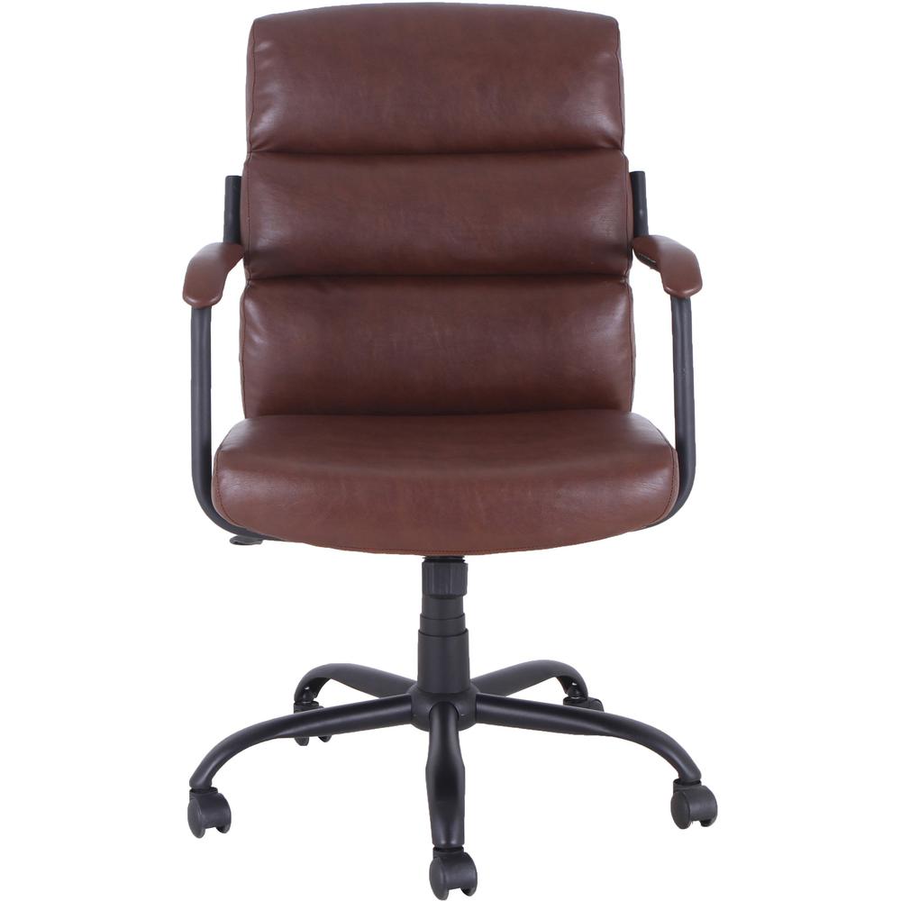 Lorell SOHO Collection High-back Leather Chair - 27.5" x 28.8" x 42.1" - Material: Bonded Leather Seat, Bonded Leather Back, Steel Arm, Powder Coated Steel Base - Finish: Tan. Picture 5