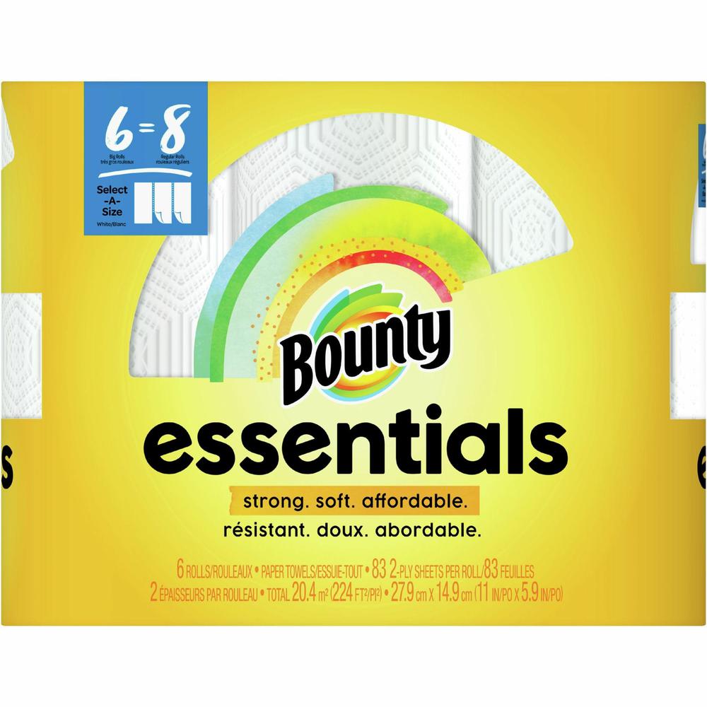 Bounty Essentials Select-A-Size Paper Towels - 6 Big Rolls = 8 Regular - 2 Ply - 83 Sheets/Roll - Paper - 6 Per Pack - 1 / Pack. Picture 2