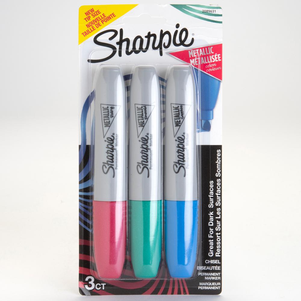 Sharpie Metallic Ink Chisel Tip Permanent Markers - Chisel Marker Point Style - Multi - 3 / Pack. Picture 4