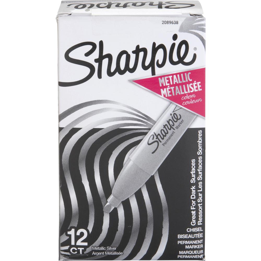 Sharpie Metallic Ink Chisel Tip Permanent Markers - Chisel Marker Point Style - Metallic Gray - 12 / Dozen. Picture 2