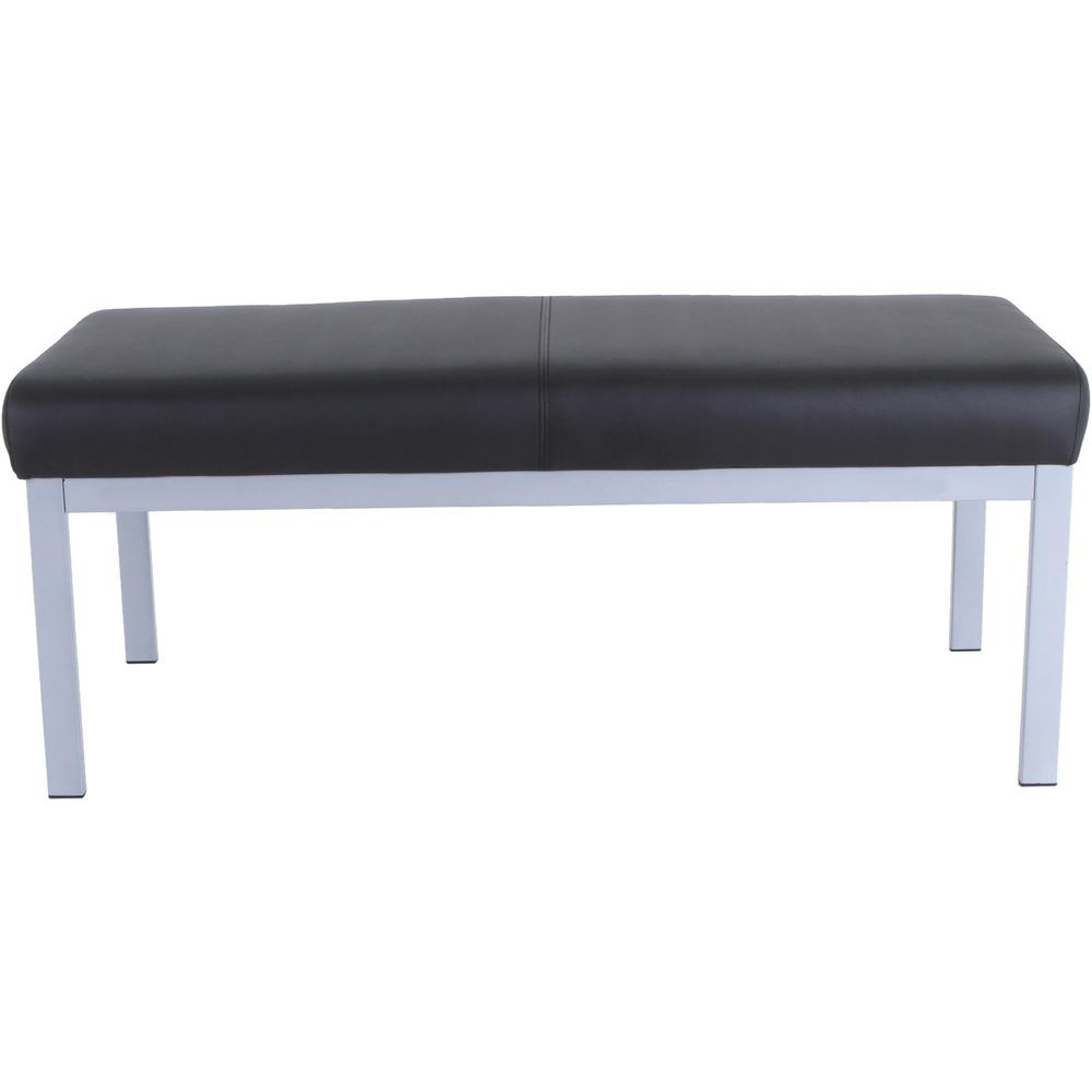 Lorell Healthcare Reception Guest Bench - Silver Powder Coated Steel Frame - Four-legged Base - Black - Vinyl - 1 Each. Picture 3